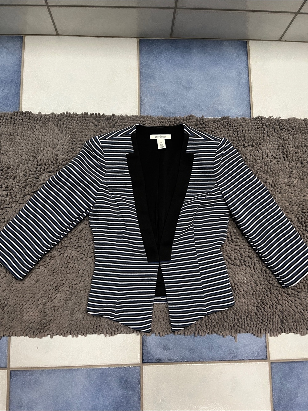 White House Black Market Navy and White Striped Blazer with Black Lapel